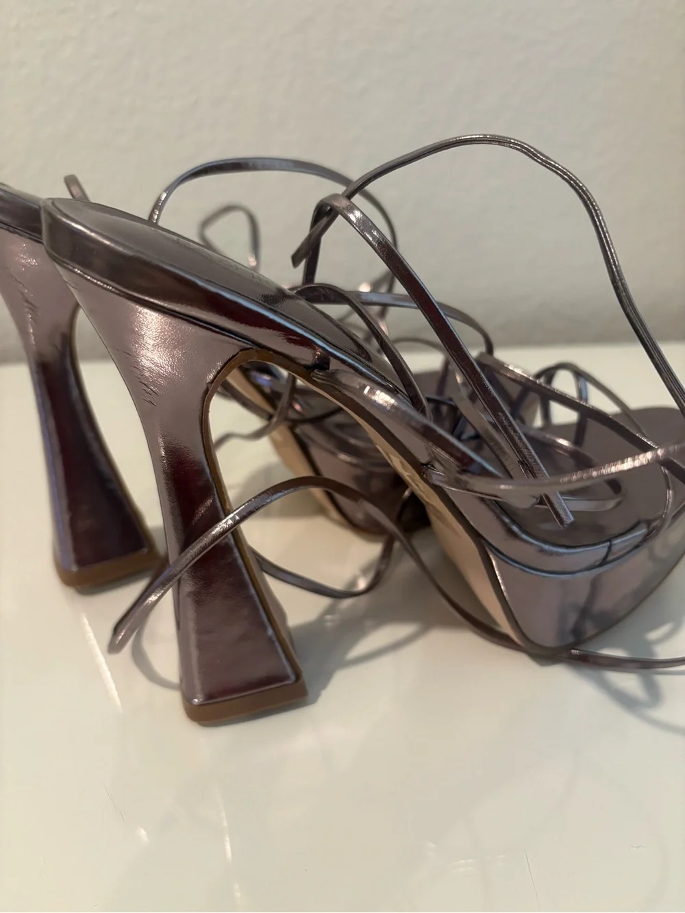 Fashion Nova Metallic Rose-Strap Platform Sandals